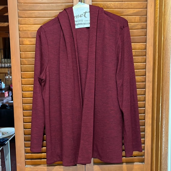 EILEEN FISHER Womens Purple 3/4 Sleeve Open Cardigan Sweater